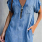 Casual Lapel Collar Half Zipper Short Sleeve Loose Midi Dress