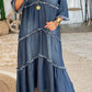 Casual Plain V Neck Light Washed Fringed Hi-Low Denim Dress