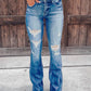Casual Plain Ripped Flare Leg Skinny Jeans