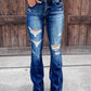 Casual Plain Ripped Flare Leg Skinny Jeans