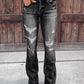 Casual Plain Ripped Flare Leg Skinny Jeans