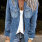 Casual Plain Mock Neck Long Sleeve Slim Fit Denim Jacket