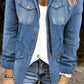 Casual Plain Mock Neck Long Sleeve Slim Fit Denim Jacket