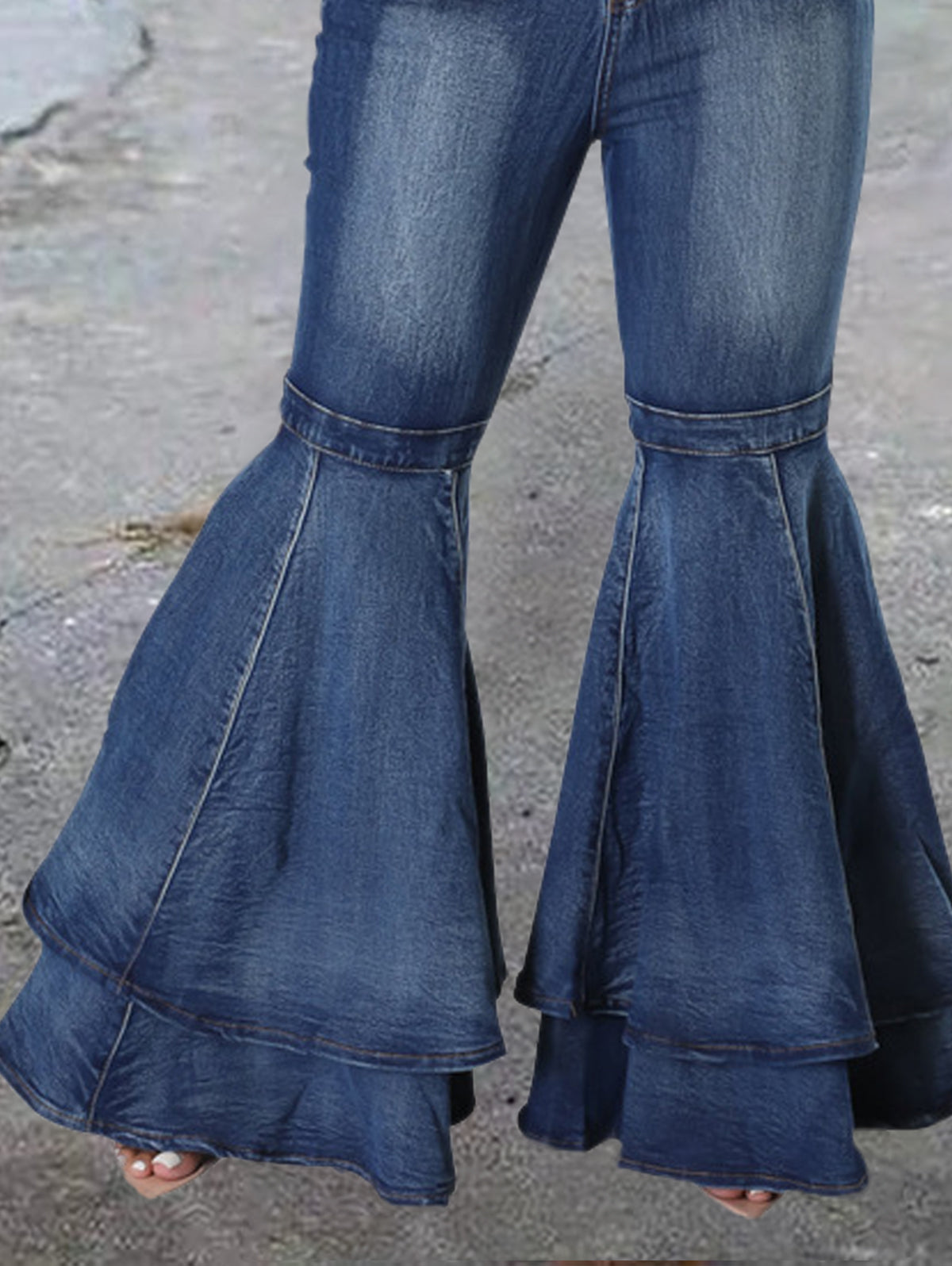 Fashion Plain Spliced Flare Leg Slim Fit Stretch Jeans