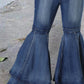 Fashion Plain Spliced Flare Leg Slim Fit Stretch Jeans