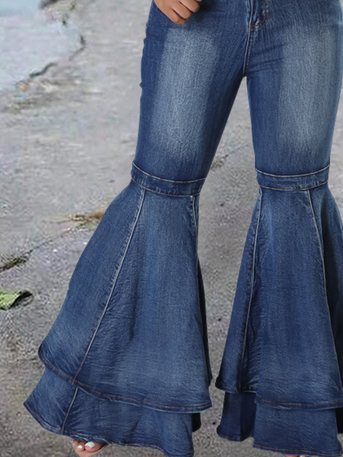 Fashion Plain Spliced Flare Leg Slim Fit Stretch Jeans