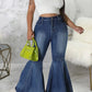 Fashion Plain Spliced Flare Leg Slim Fit Stretch Jeans