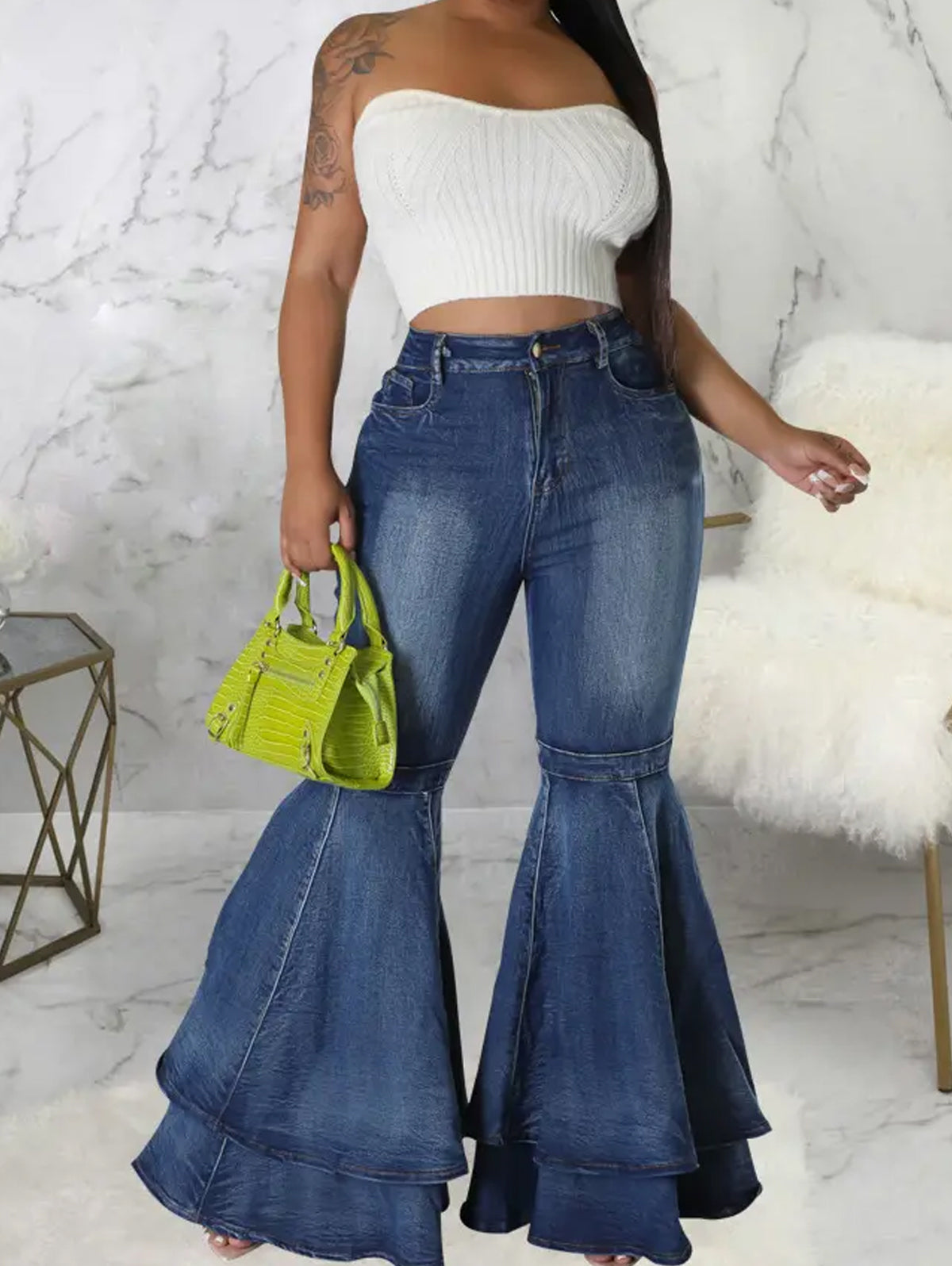 Fashion Plain Spliced Flare Leg Slim Fit Stretch Jeans