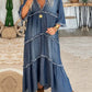 Casual Plain V Neck Light Washed Fringed Hi-Low Denim Dress