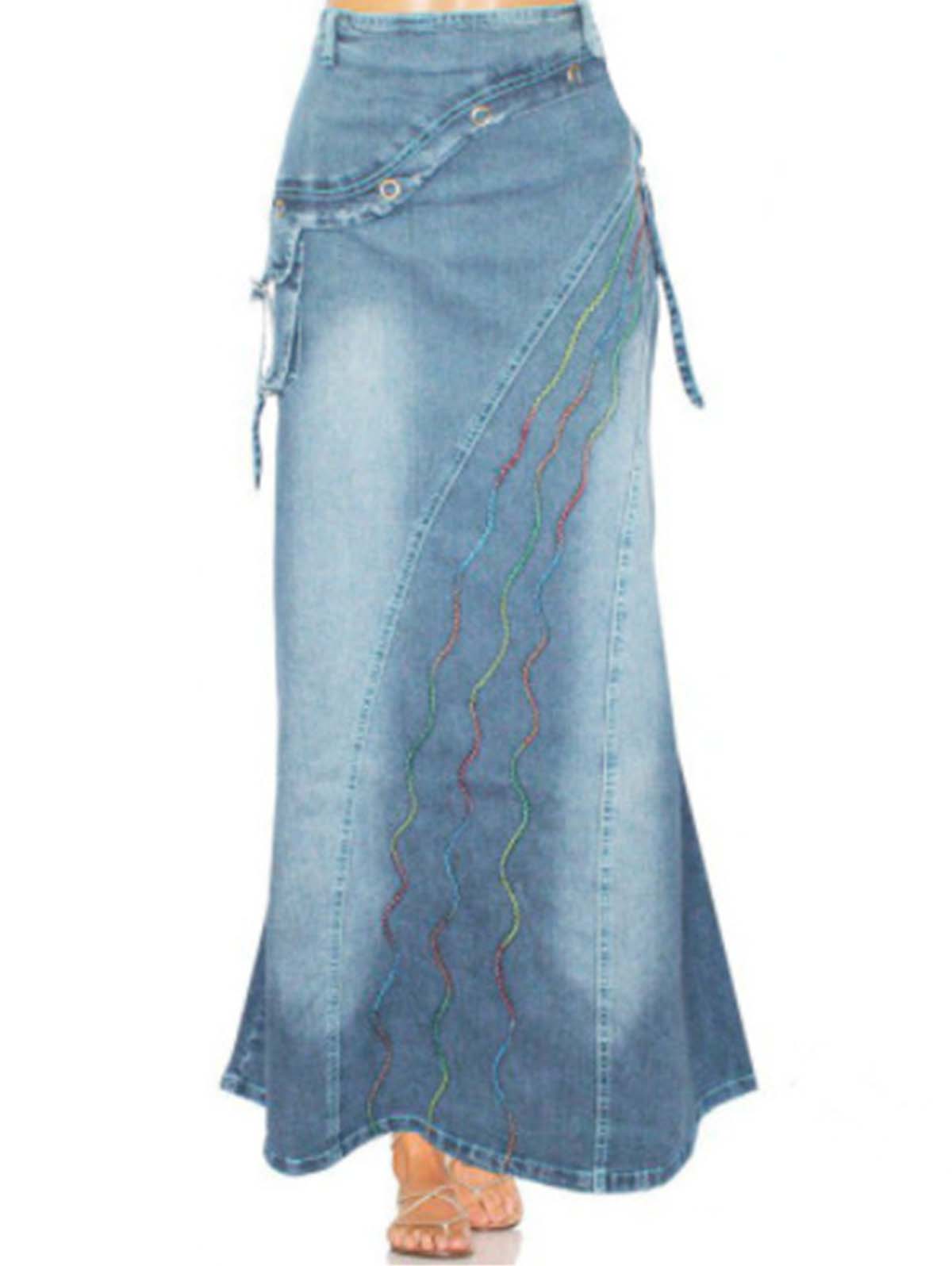 Retro Plain Spliced Mermaid Hem Denim Skirt