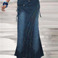 Retro Plain Spliced Mermaid Hem Denim Skirt