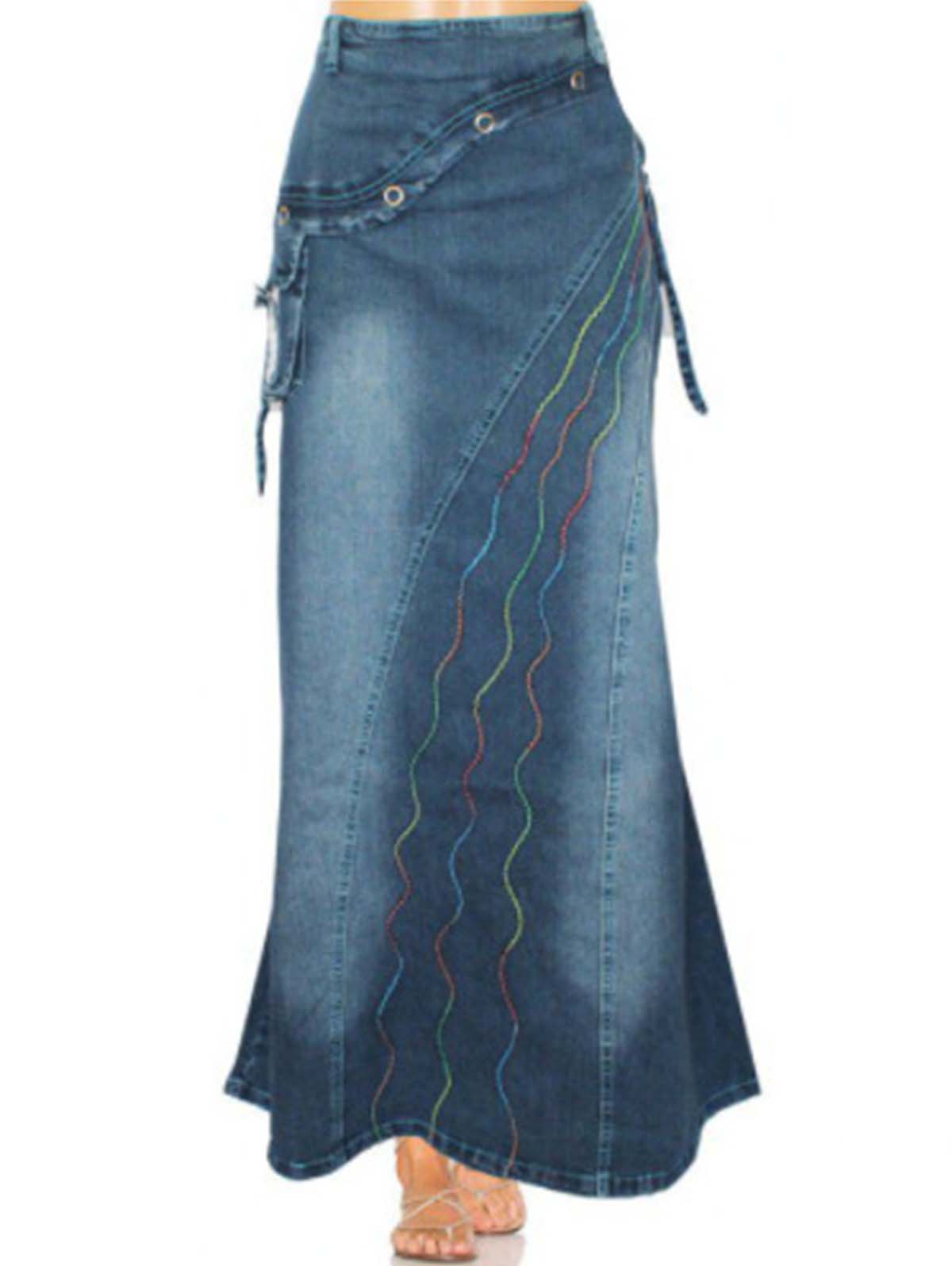 Retro Plain Spliced Mermaid Hem Denim Skirt