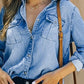 Casual Plain Lapel Collar Long Sleeve Loose Denim Shirt