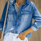 Casual Plain Lapel Collar Long Sleeve Loose Denim Shirt
