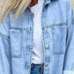 Casual Plain Long Sleeve Denim Cardigan With Pockets