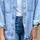Casual Plain Long Sleeve Denim Cardigan With Pockets