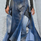Fashion Spliced Irregular M-slit Hem Denim Skirt
