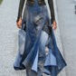 Fashion Spliced Irregular M-slit Hem Denim Skirt