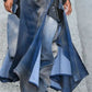 Fashion Spliced Irregular M-slit Hem Denim Skirt