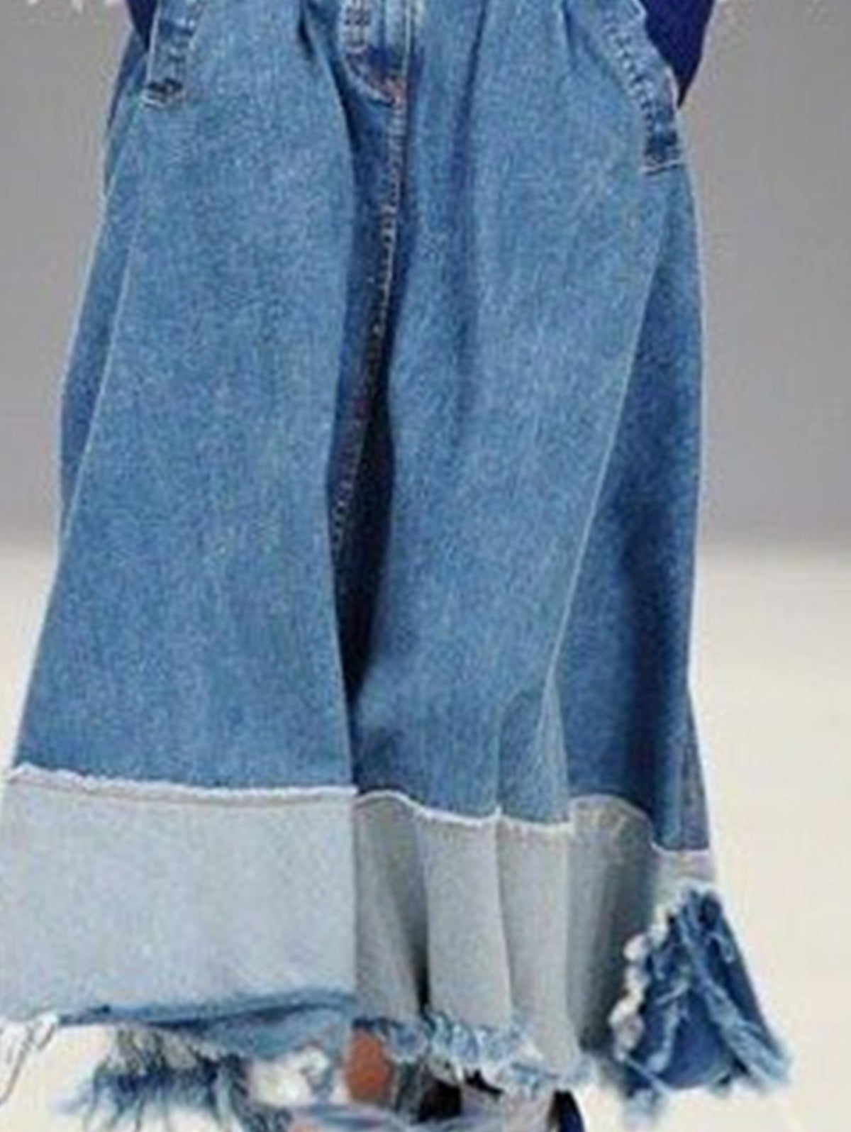 Fashion Spliced Irregular Raw Hem Denim Skirt