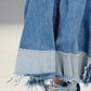 Fashion Spliced Irregular Raw Hem Denim Skirt