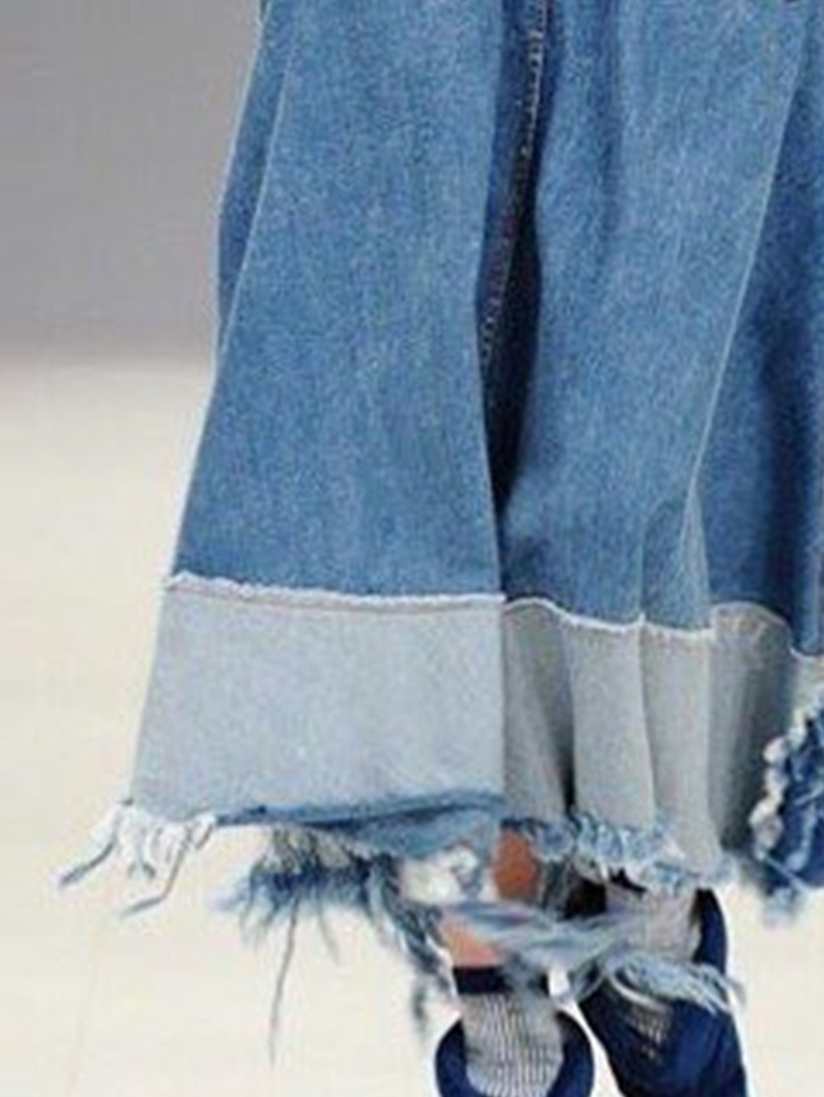 Fashion Spliced Irregular Raw Hem Denim Skirt