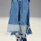 Fashion Spliced Irregular Raw Hem Denim Skirt
