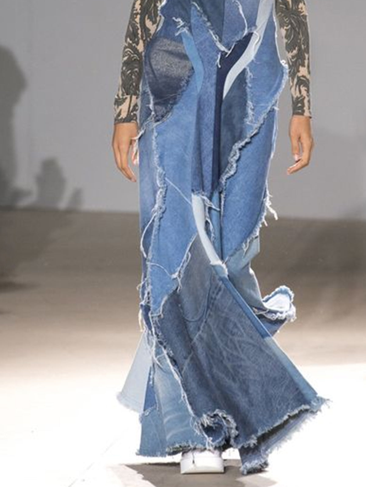 Fashion Spliced Raw Hem Cami Denim Maxi Dress