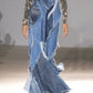 Fashion Spliced Raw Hem Cami Denim Maxi Dress