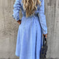Casual Plain Lapel Collar Knot Waist Long Sleeve Denim Dress