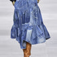 Fashion Spliced Fabric Irregular Hem Denim Skirt