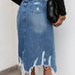 Fashion Ripped Fringed Irregular Hem Denim Skirt