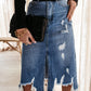 Fashion Ripped Fringed Irregular Hem Denim Skirt