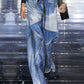 Fashion Plain Spliced Wide Leg Loose Denim Pants