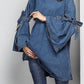 Fashion Plain Tie Arm Trumpet Sleeve Denim Shirt