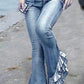 Retro Blue Spliced Pleated Mermaid Long Slim Fit Denim Pants