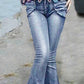 Retro Blue Spliced Pleated Mermaid Long Slim Fit Denim Pants