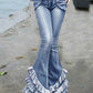 Retro Blue Spliced Pleated Mermaid Long Slim Fit Denim Pants