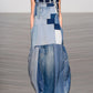 Casual Blue Spliced Denim Pinafore Maxi Dress