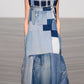 Casual Blue Spliced Denim Pinafore Maxi Dress