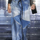 Fashion Plain Spliced Wide Leg Loose Denim Pants