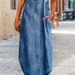 Casual Plain V Neck Zipper Short Sleeve Denim Maxi Dress