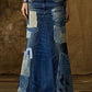 Fashion Blue Spliced Upcycled Denim Skirt