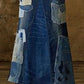 Fashion Blue Spliced Upcycled Denim Skirt