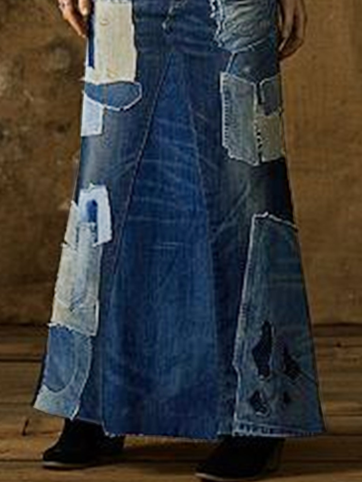 Fashion Blue Spliced Upcycled Denim Skirt