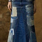 Fashion Blue Spliced Upcycled Denim Skirt