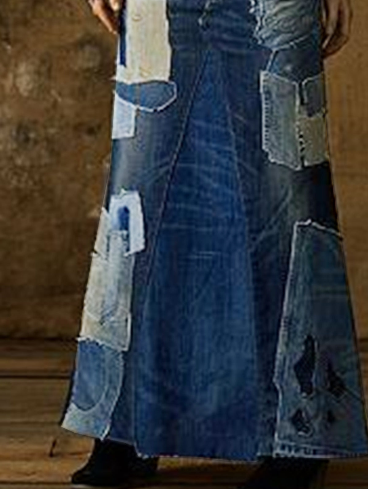 Fashion Blue Spliced Upcycled Denim Skirt