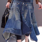Fashion Spliced Irregular Hem Upcycled Denim Skirt