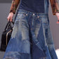 Fashion Spliced Irregular Hem Upcycled Denim Skirt