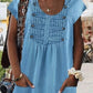 Casual Plain Scoop Neck Button Decor Short Sleeve Denim Dress